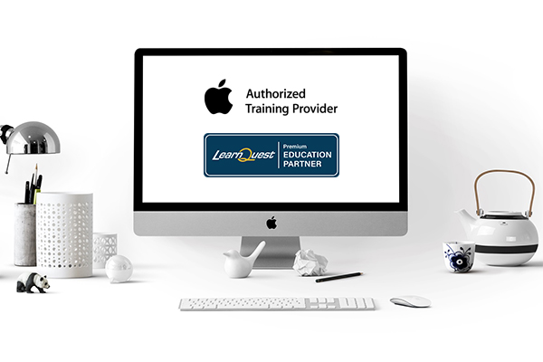 Online IT training represented by LearnQuest and AATP logos on computer monitor. App